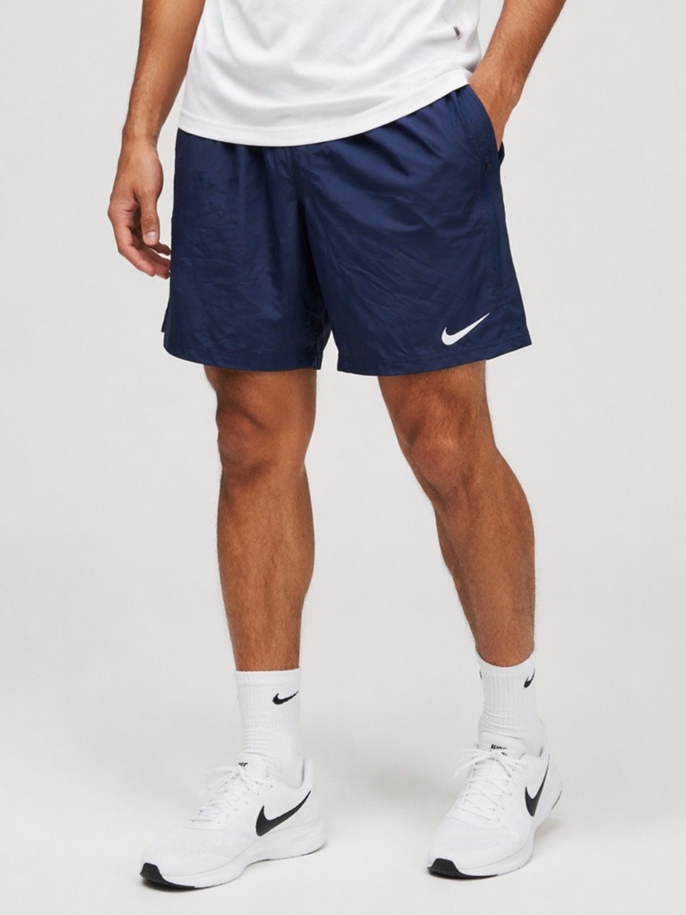 Nike Men's Navy Athletic Shorts with White Swoosh
